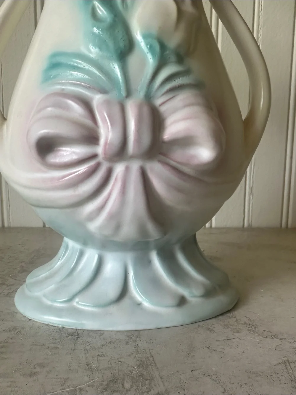 Hull Pottery Bow Knot Blue & Pink B-7 Vase Floral 8.75” Handles Vintage 1949 EUC